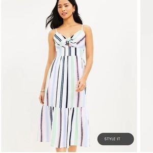 LOFT Striped Tie Front Strappy Midi Dress - NWT